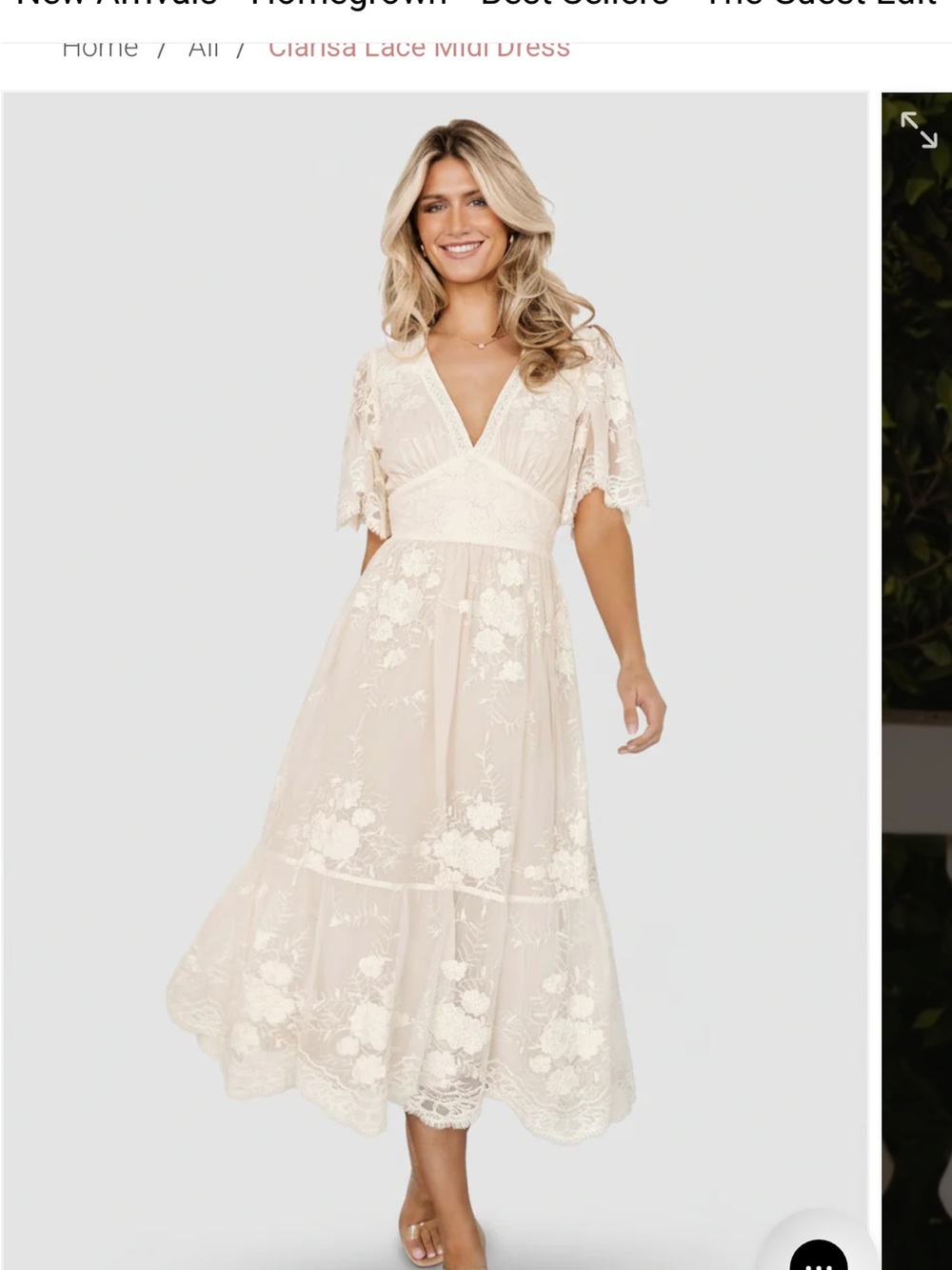Baltic Born Cream Lace Midi Dress with V-Neck